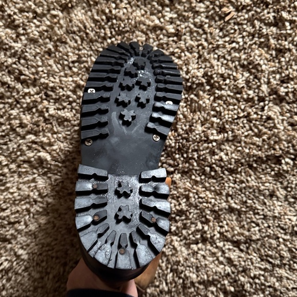 Tan Leather Combat Boots with Buckle Detail - Picture 2 of 3